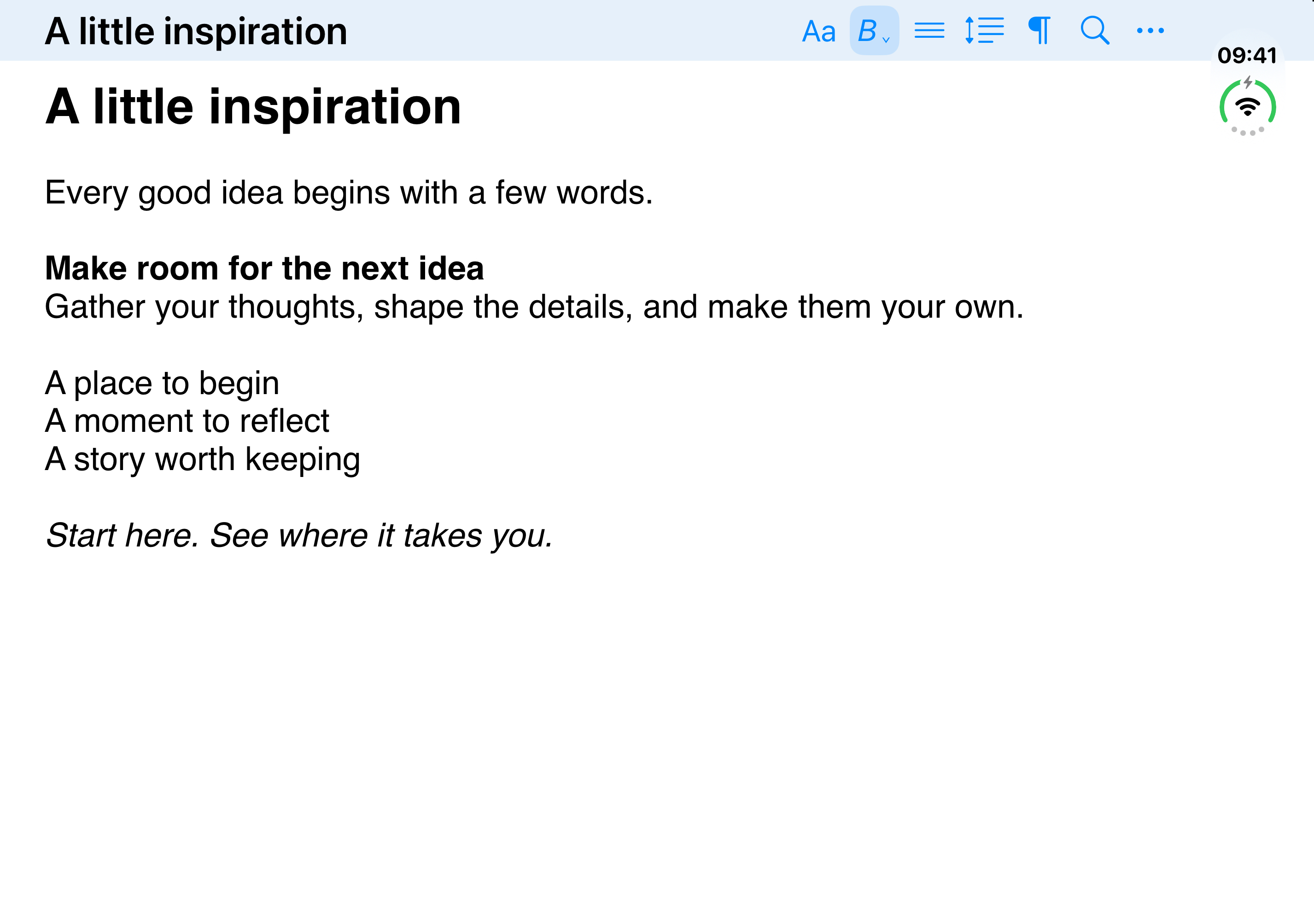 DuoEdit’s document editor with a writing sample and formatting controls